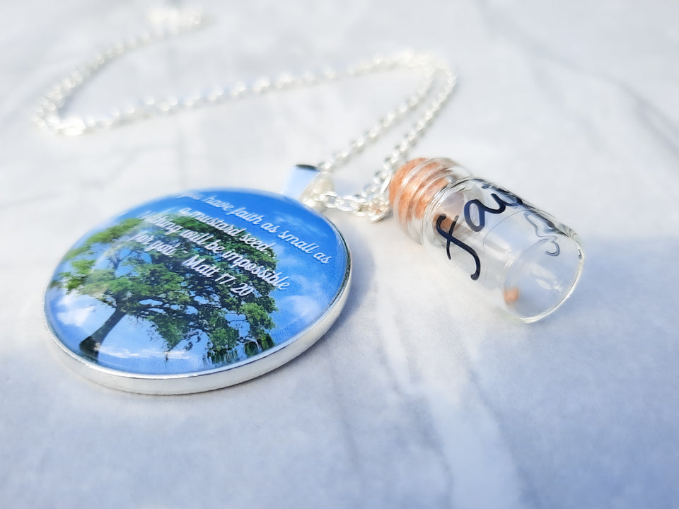 Your Faith is Powerful / Matthew 17:20 / Bible verse necklace / Faith on jar charm