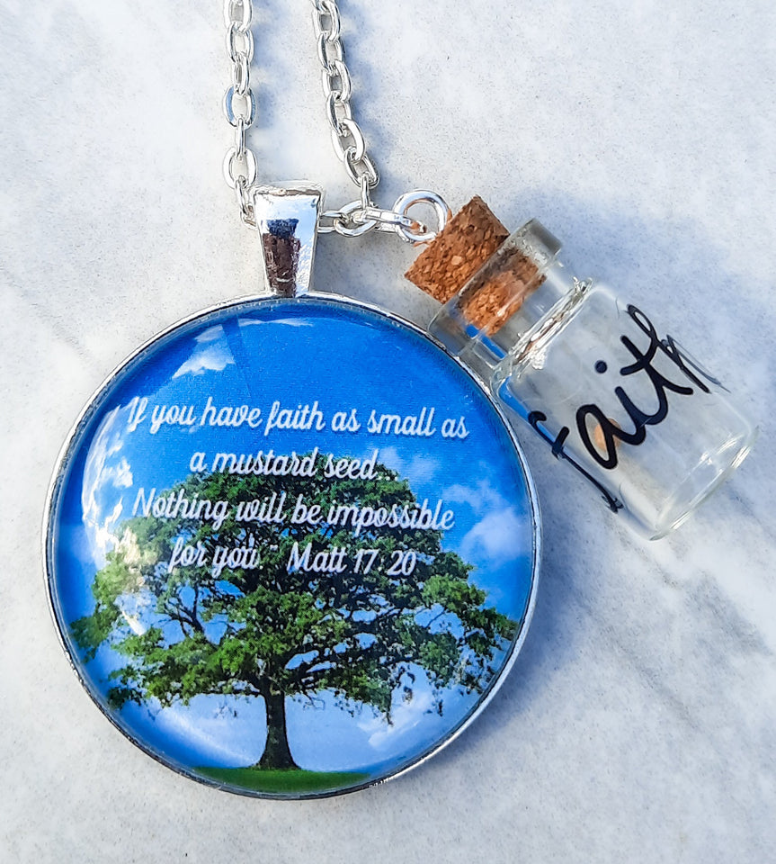 Your Faith is Powerful / Matthew 17:20 / Bible verse necklace / Faith on jar charm