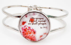 Isaiah 54:17 / No Weapon Form Against Me Shall Prosper / Front Open Platinum Silver Bracelet