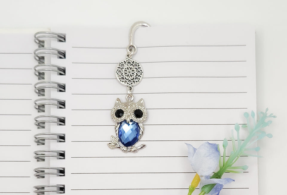 Blue Crystal Owl Mandela Charm Bookmark