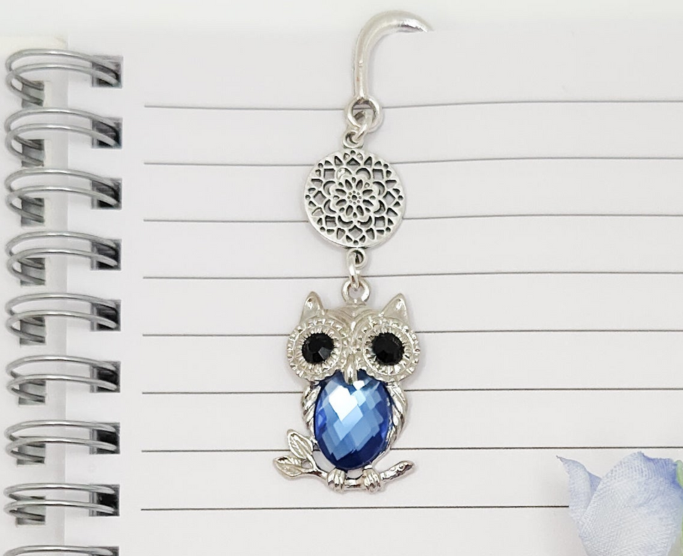 Blue Crystal Owl Mandela Charm Bookmark