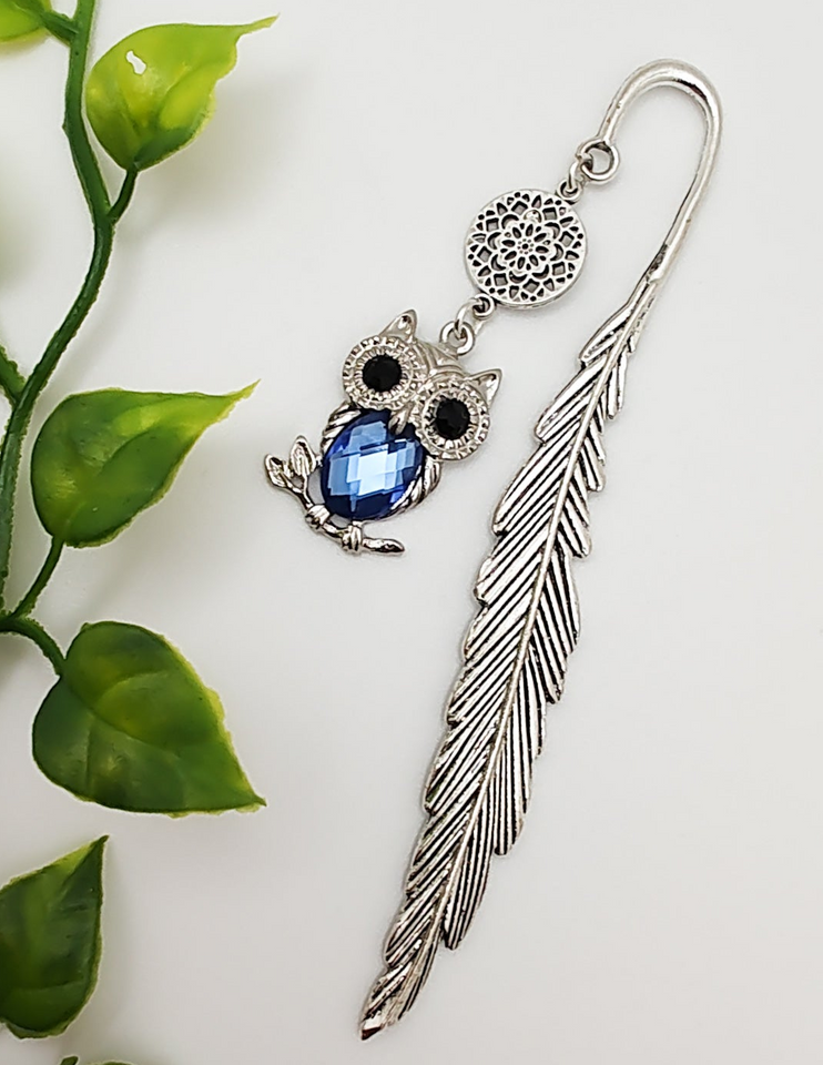 Blue Crystal Owl Mandela Charm Bookmark