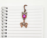 Antique Copper Owl Bookmark Red Crystal