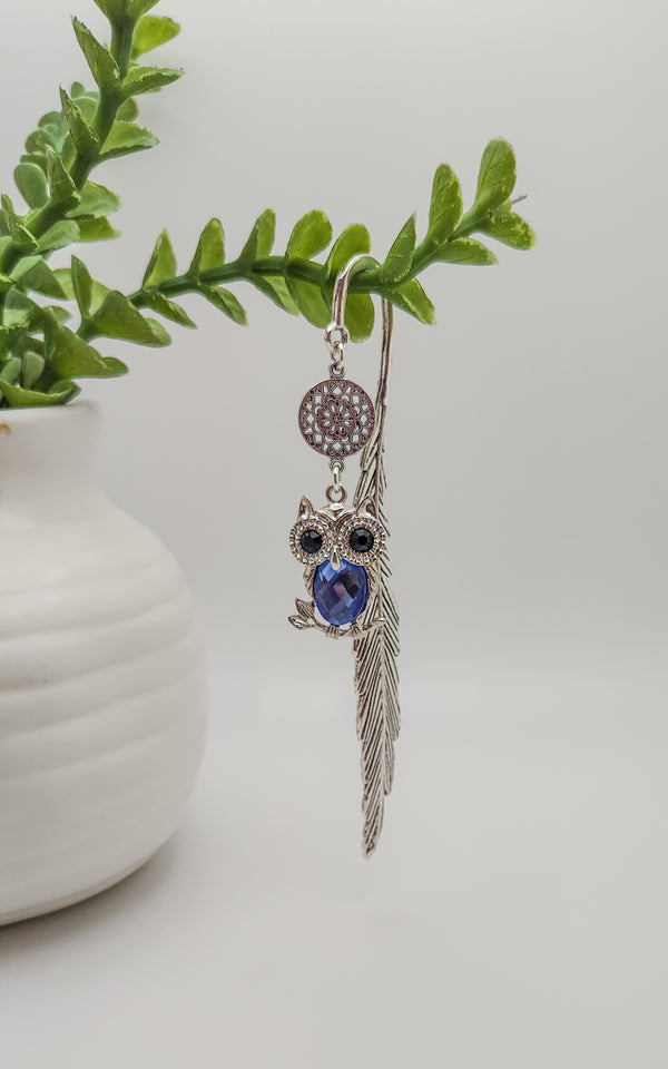 Blue Crystal Owl Mandela Charm Bookmark