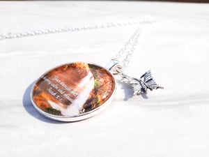 Renew Your Strength / Isaiah 30:15 / Bible verse necklace / Silver butterfly charm