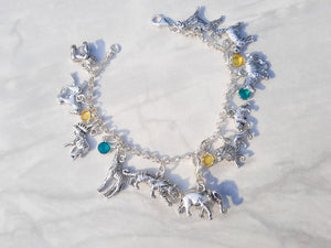 Animal Charm bracelet with Beads/ Sterling silver chain / Animal charms / Wildlife Jewelry / God's creation