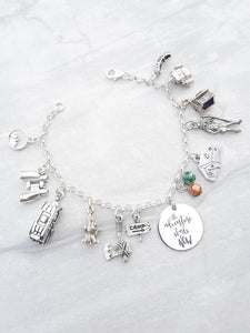 Camping Bracelet / The Great Outdoors/ The Adventure Starts Now Charm/ Sterling Silver Chain