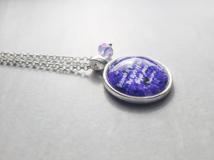Psalm 97:10 / Jehovah Is Guarding The Lives of His Loyal Ones / Lilac Crystal Dangle charm / Bible Scripture Necklace