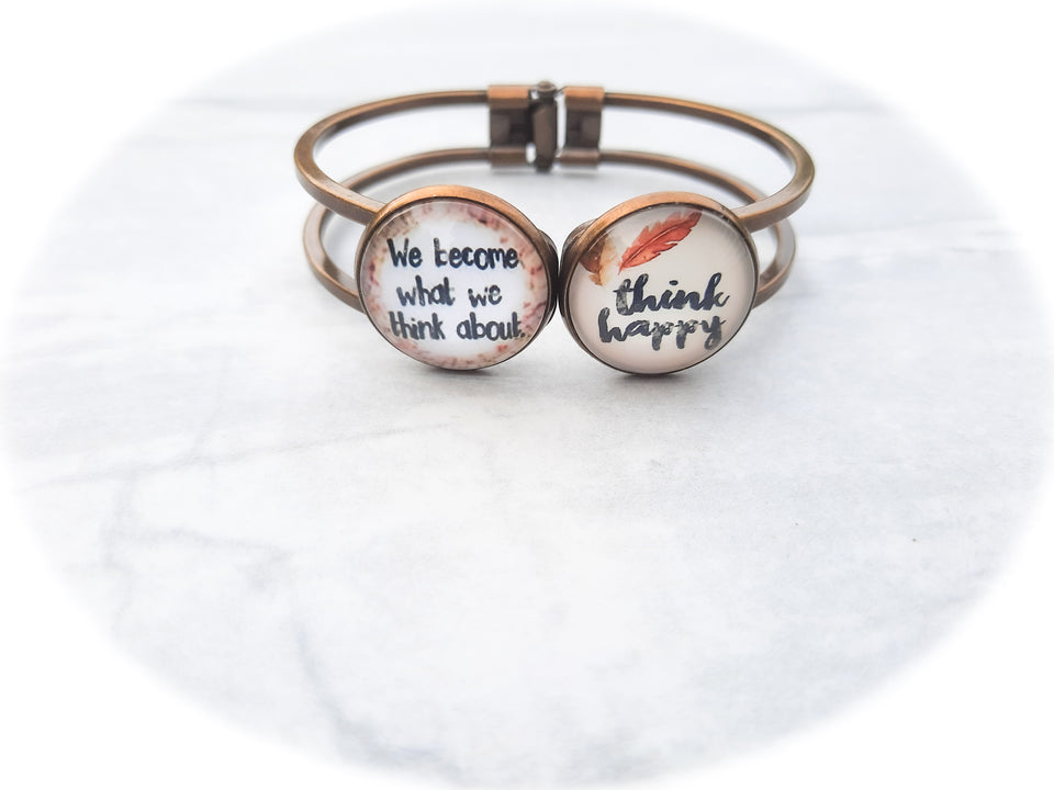 Think Happy Cuff Bracelet / Antique Bronze Bracelet/ Encouraging Gift